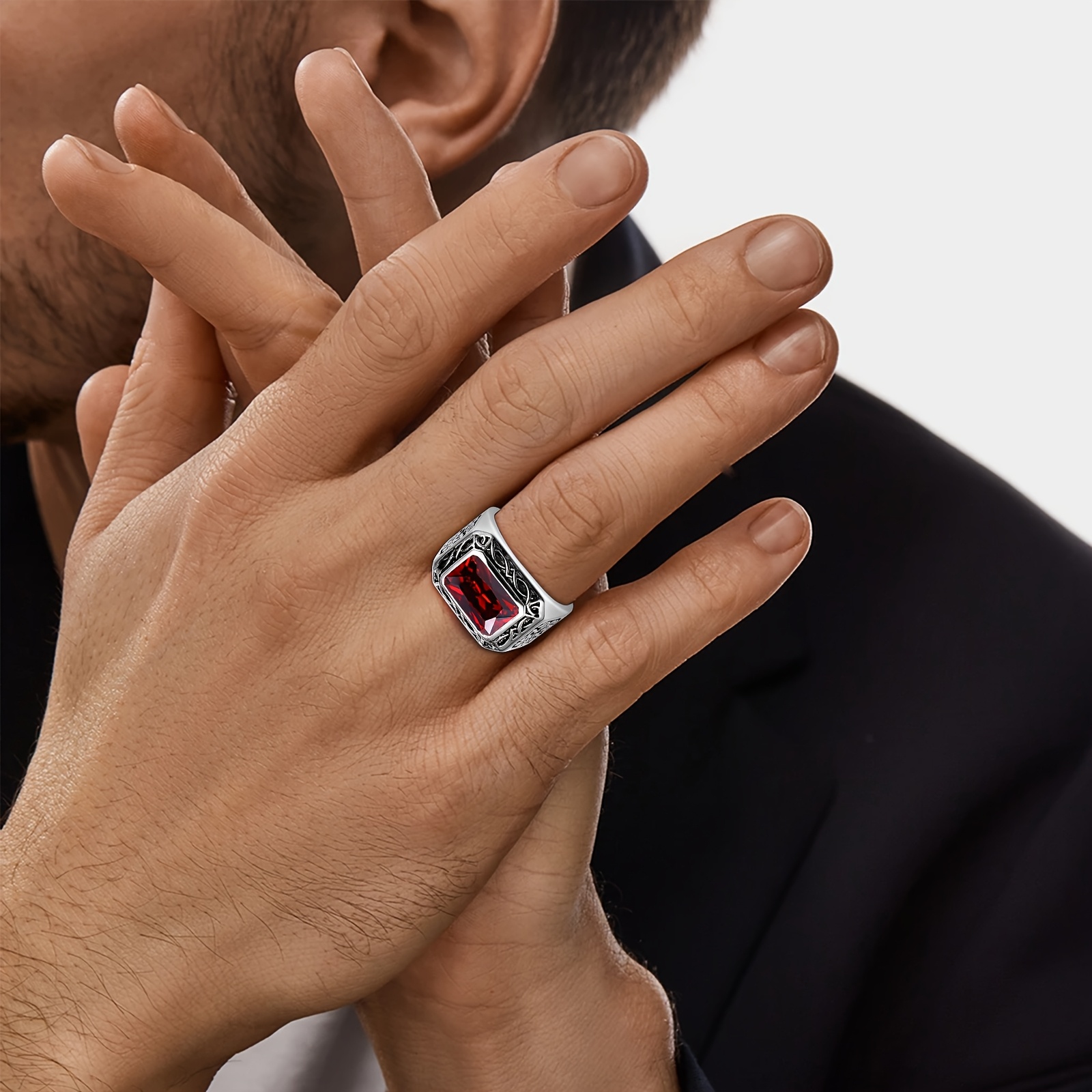 6.85ct Radiant Cut Artificial Synthetic Faux Ruby Men's Ring